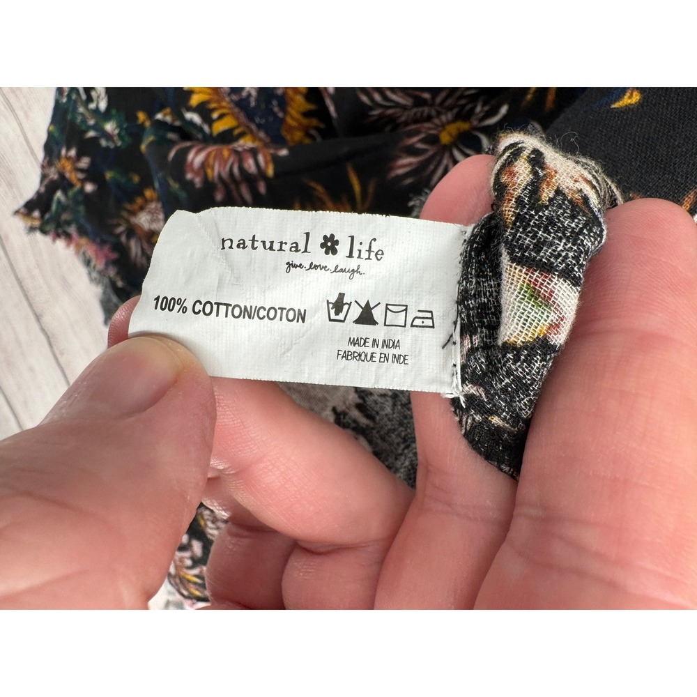 Natural Life Floral Dress Womens Medium Black Sunflower Boho Ruffle Pocket - Picture 6 of 9